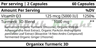 Organixx Turmeric 3D Ingredients (Supplement Facts)