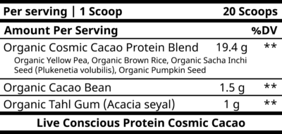 Live Conscious Protein Cosmic Cacao Ingredients (Supplement Facts)
