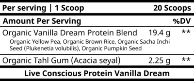 Live Conscious Protein Vanilla Dream Ingredients (Supplement Facts)