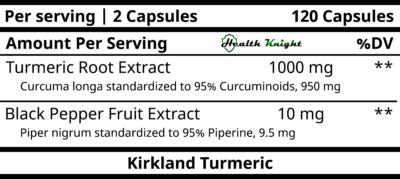 Kirkland Turmeric Curcumin Ingredients (Supplement Facts)