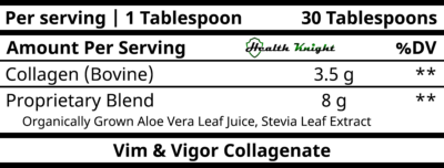 Vim & Vigor Collagenate Ingredients (Supplement Facts)